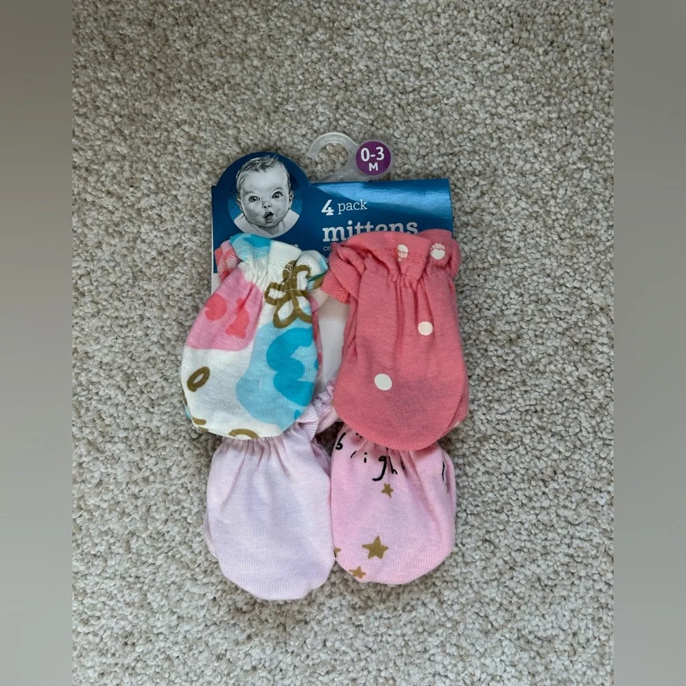 Baby Mittens Set - Pink, White, and Multicolor